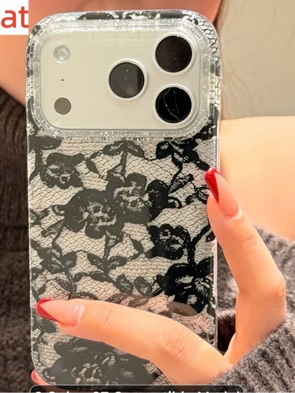 Clear Lace Pattern Phone Case - Black on Transparent - Compatible Cell Accessory